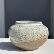 Small white ball vase tight neck in glazed speckled ceramic