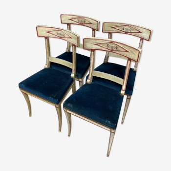 Série de 4 chaises époque Consulat en bois laqué et rechampi vers 1800