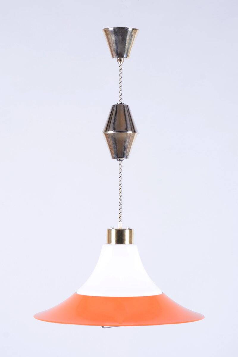 Mid-Century Chandelier in Brass and Lacquered Steel, Czech, 1960s
