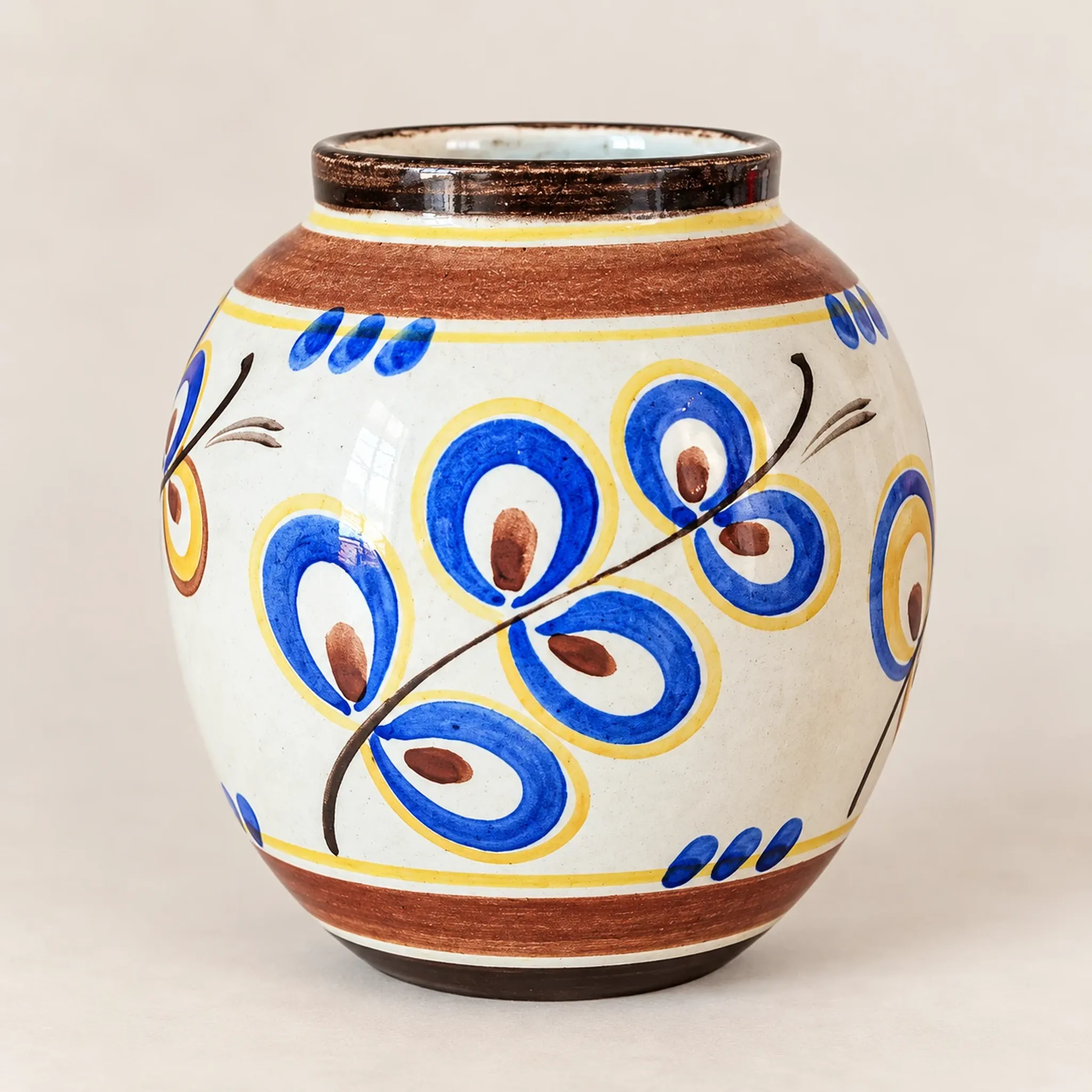 Kupittaan Savi hand-painted vase, Finland, vintage Scandinavian ceramics