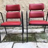 Pair of armchairs in red skai 1950 vintage design 50s 70