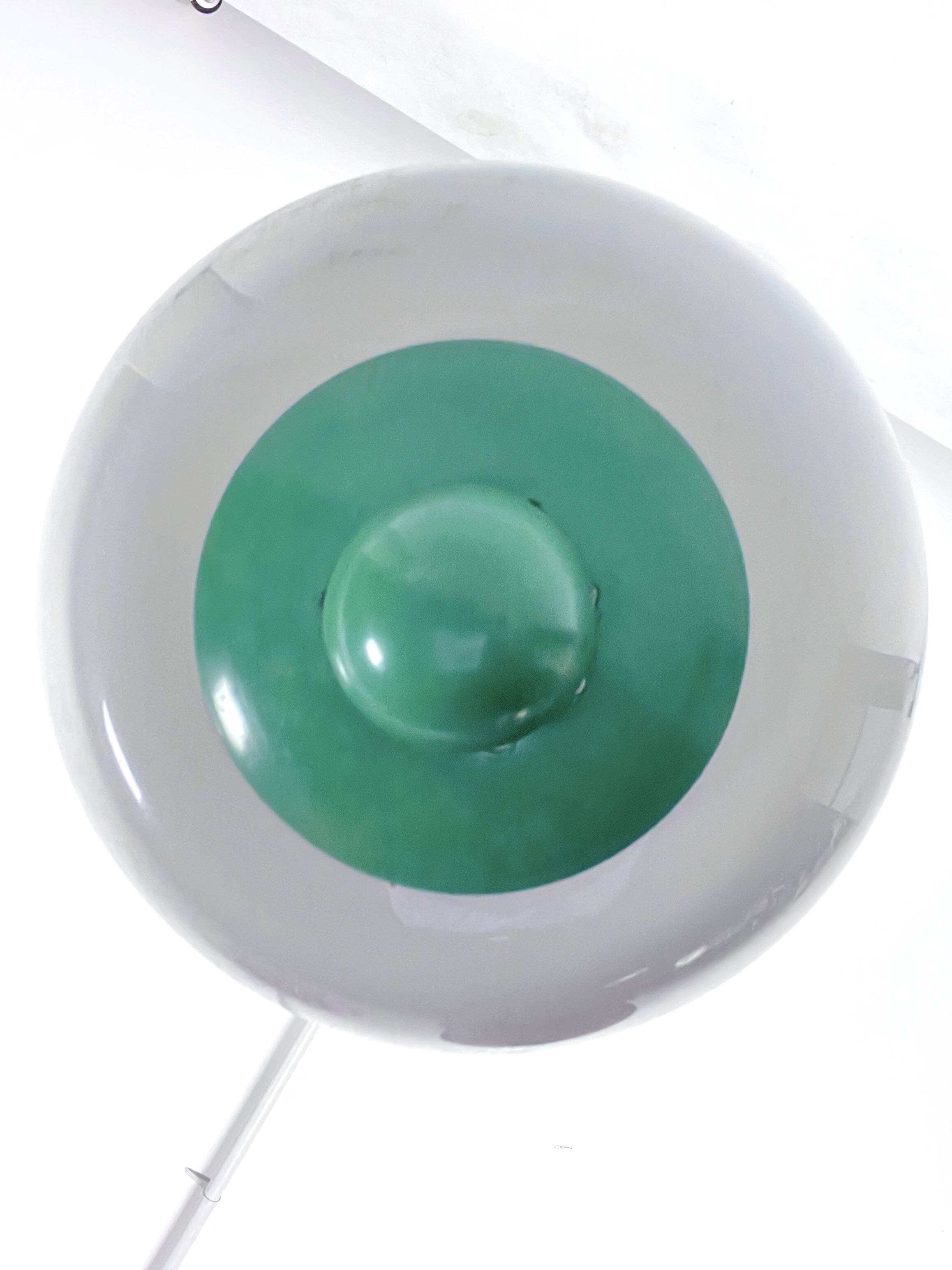 Mid-Century green lacquer and milk glass pendant. Italy 1950s