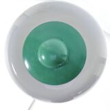 Mid-Century green lacquer and milk glass pendant. Italy 1950s