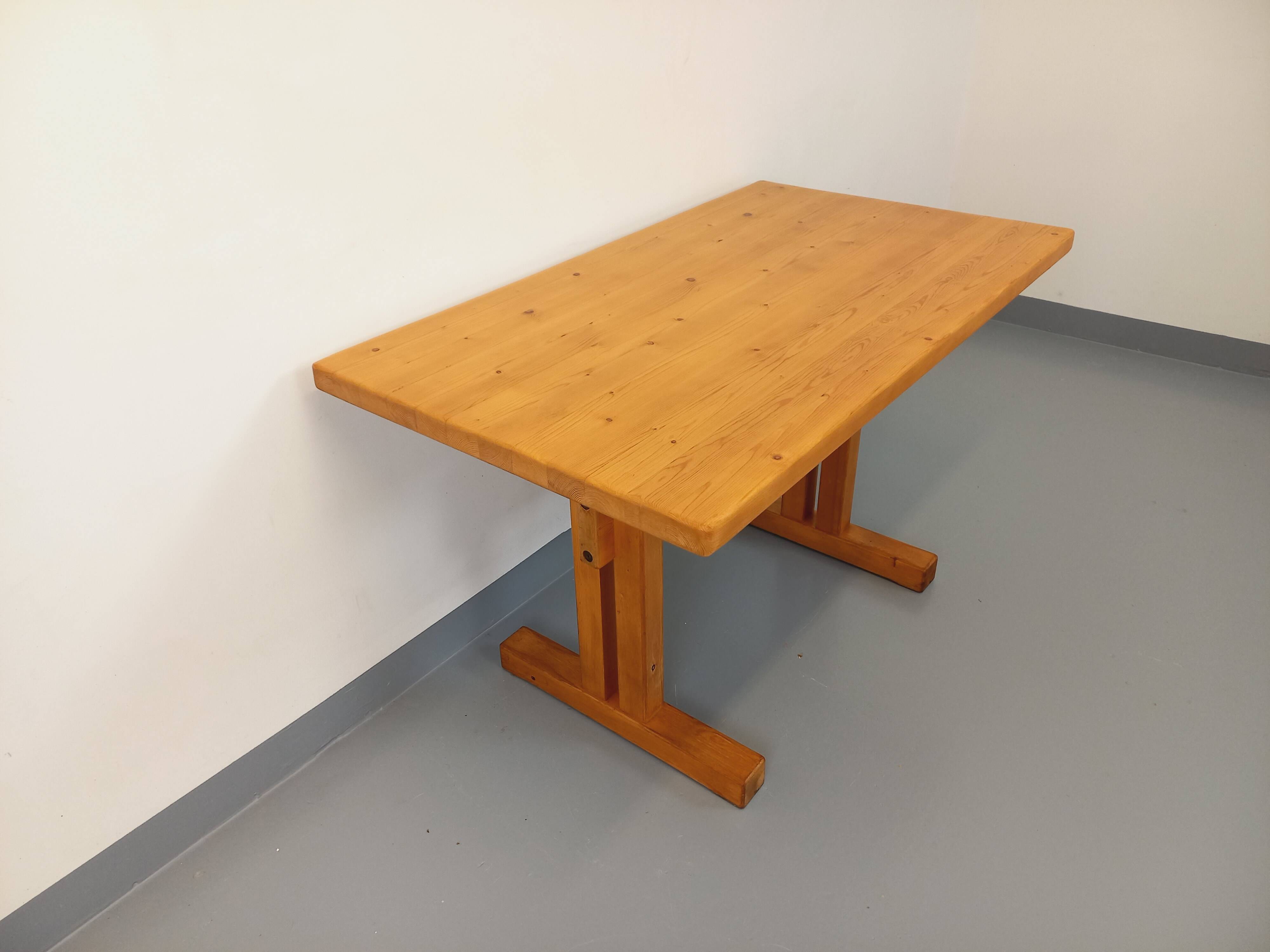 Charlotte Perriand Les Arcs vintage rectangular pine dining table from the 60s 70s