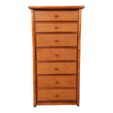 Vintage chest of drawers in rattan, wood and cane
