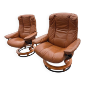 Pair of Ekornes Stressless leather armchairs, 1980s