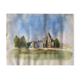 Old watercolor painting "The Castle" with trees