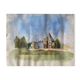 Old watercolor painting "The Castle" with trees