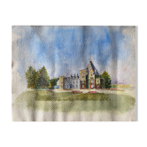 Old watercolor painting "The Castle" with trees