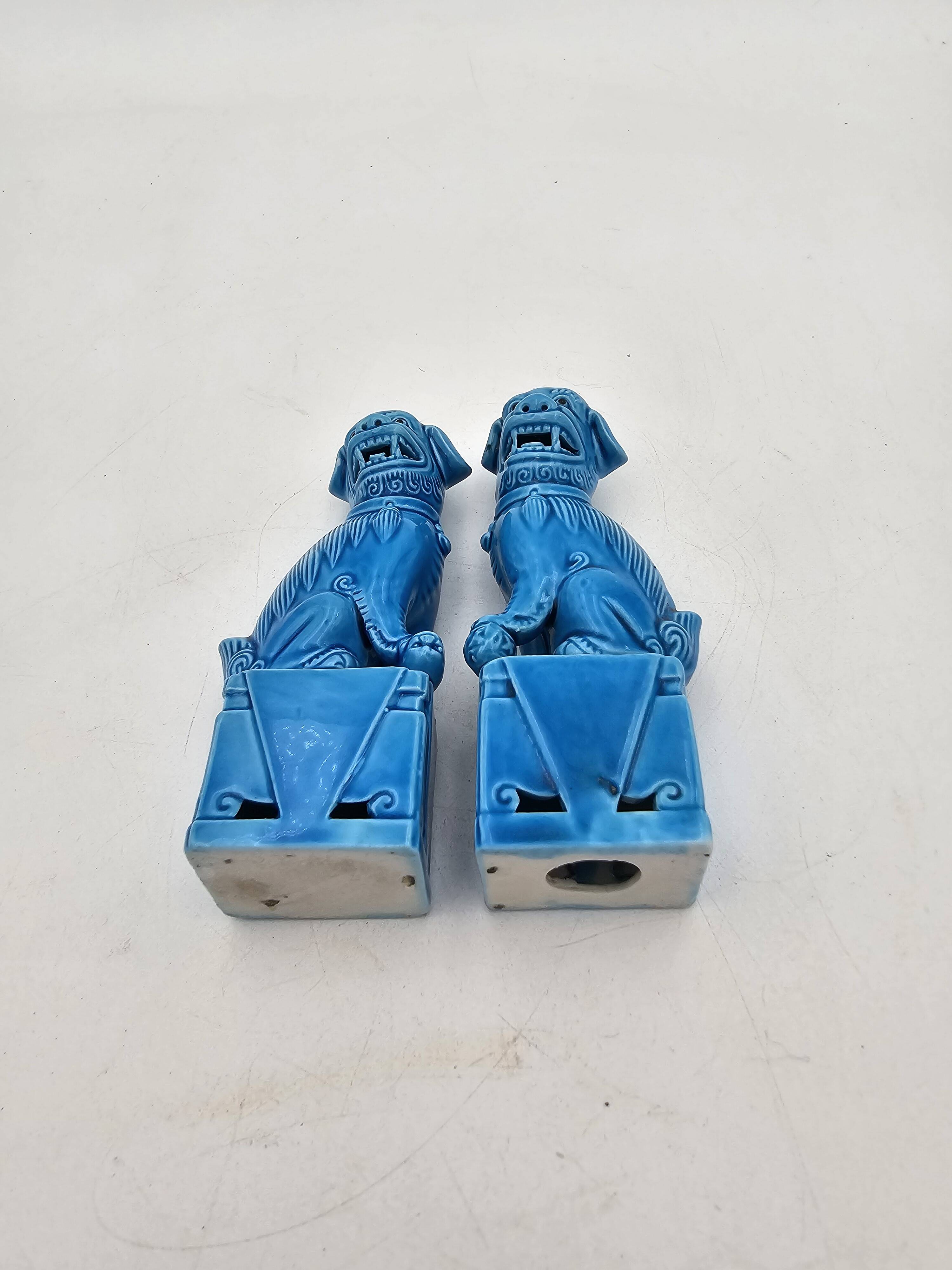 Pair of Chinese Foo Dog Dragon Statuettes 50's