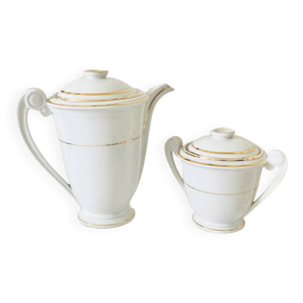 Coffee maker, teapot and sugar bowl in Limoges Art Deco porcelain signed CHARLES AHRENFELDT