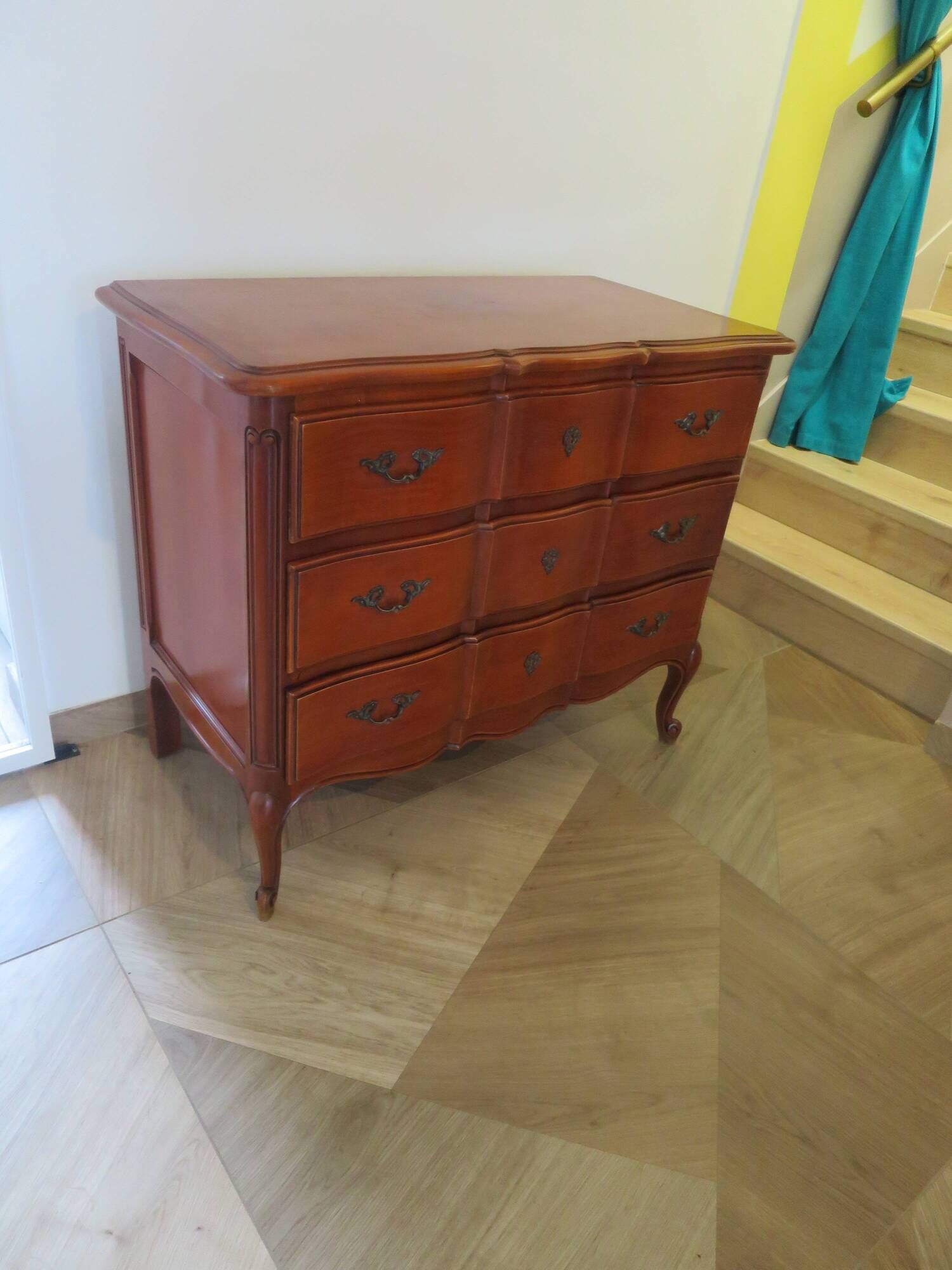 3-drawer chest of drawers in Louis XV style cherry wood, 1980s