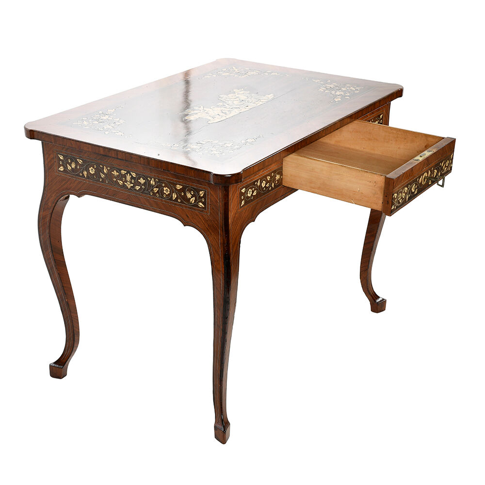 Writing table in ivory and precious wood marquetry
