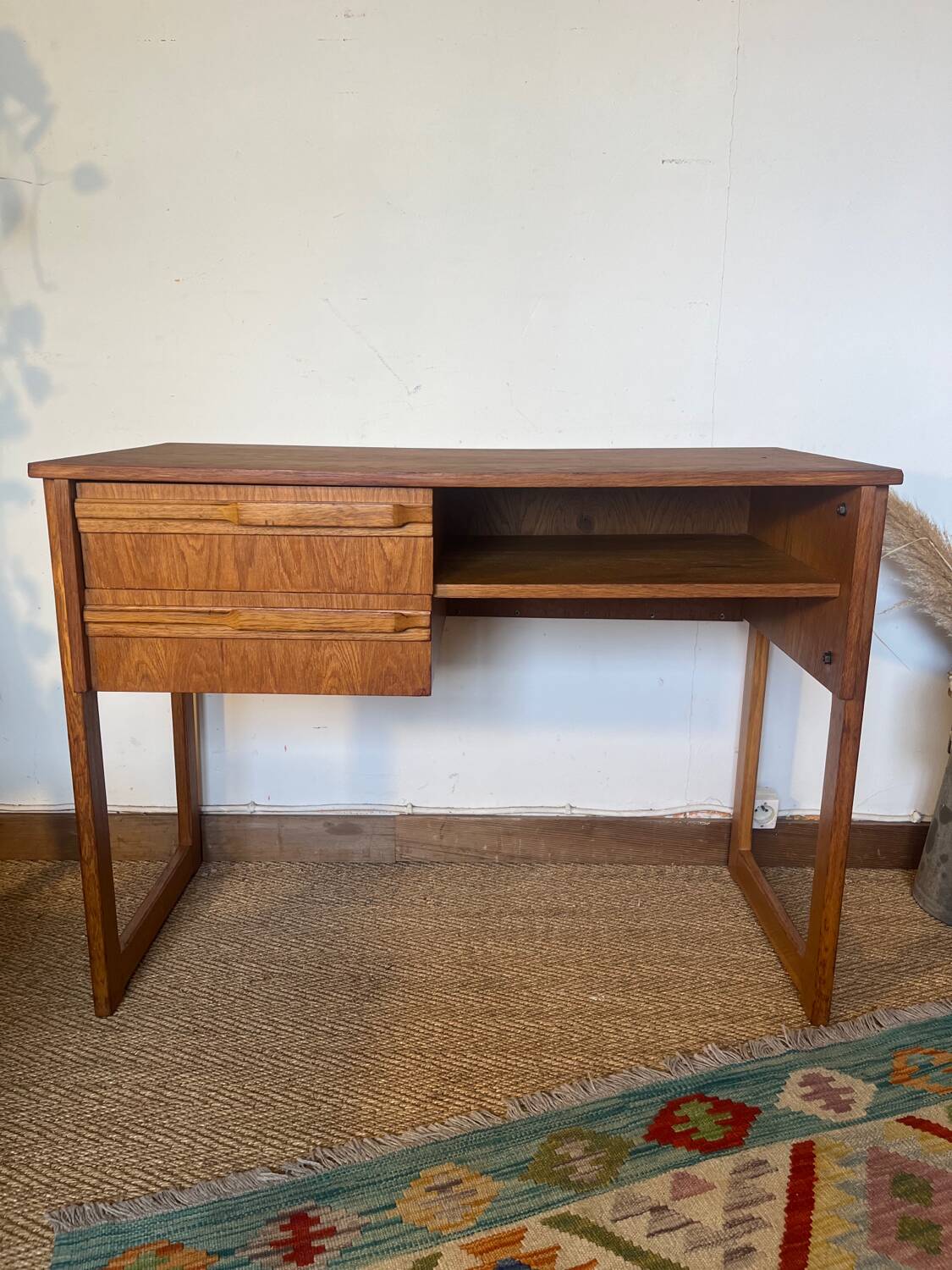 Vintage desk sled legs oak veneer