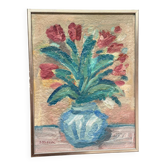 Original Mid Century Swedish Oil On Canvas – “Vase” By Bengt Delefors – Vintage & Framed