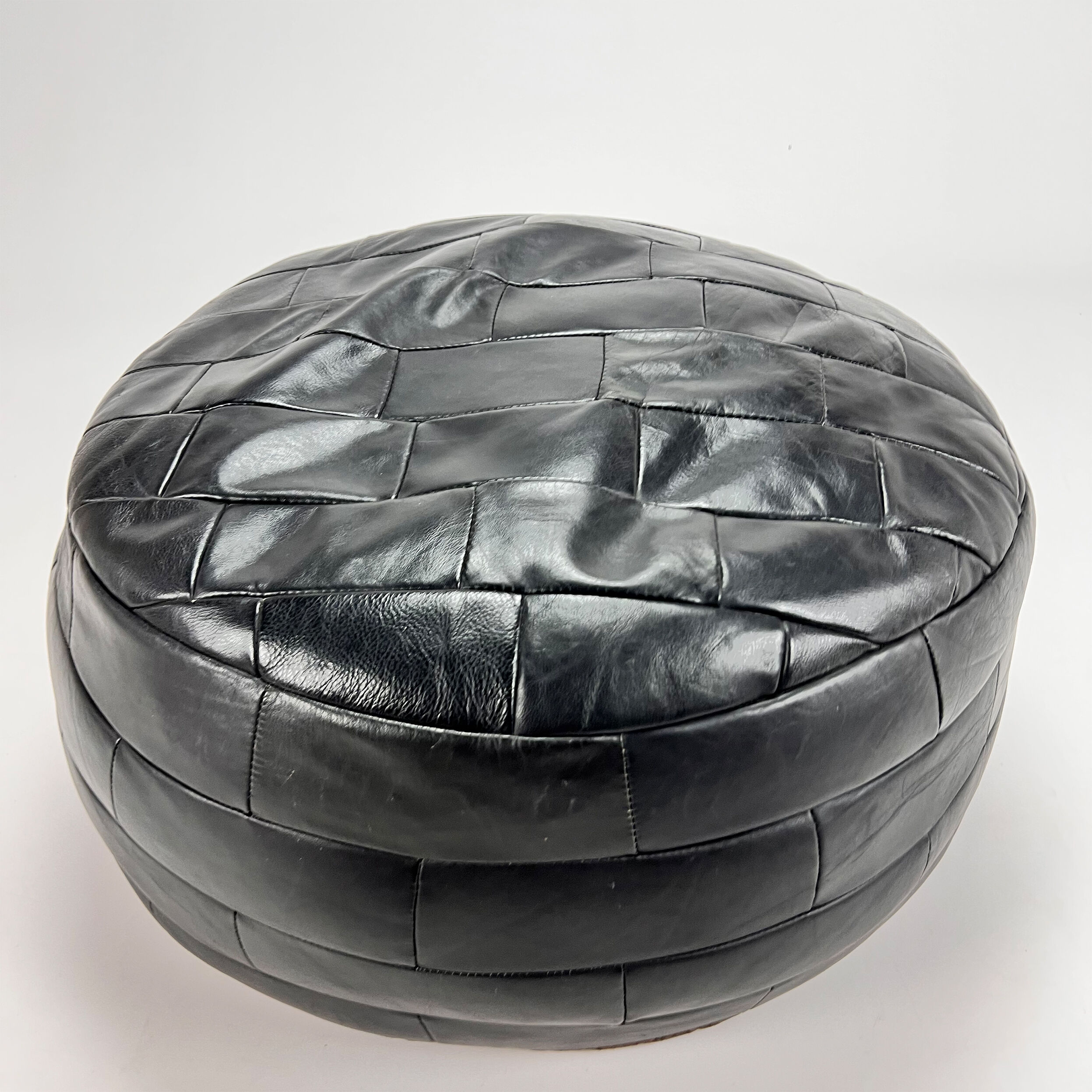 Vintage leather patchwork pouf, 1970