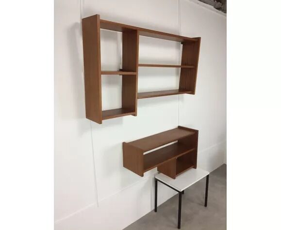 Suite of asymmetrical Scandinavian wall shelves 60s