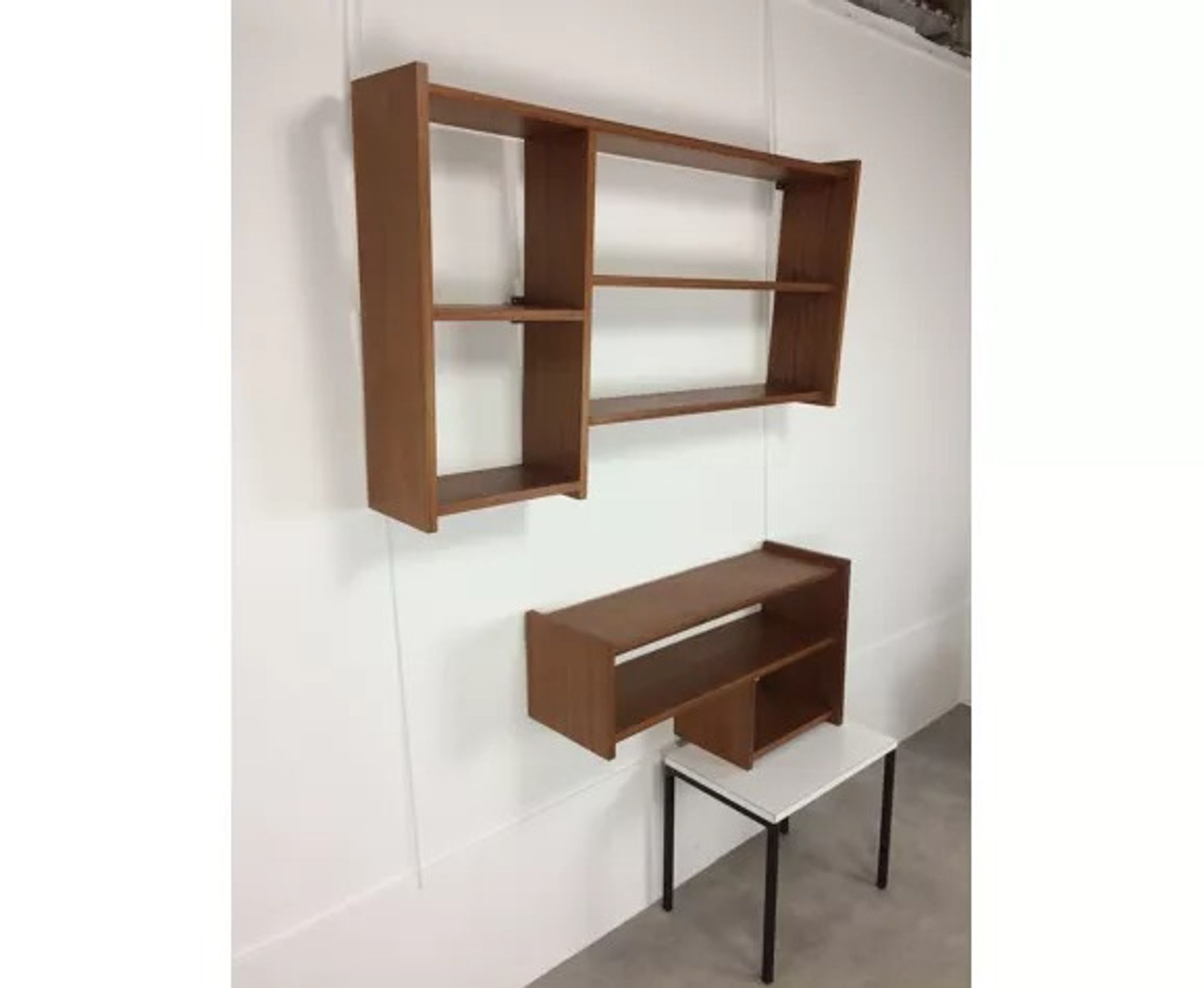 Suite of asymmetrical Scandinavian wall shelves 60s