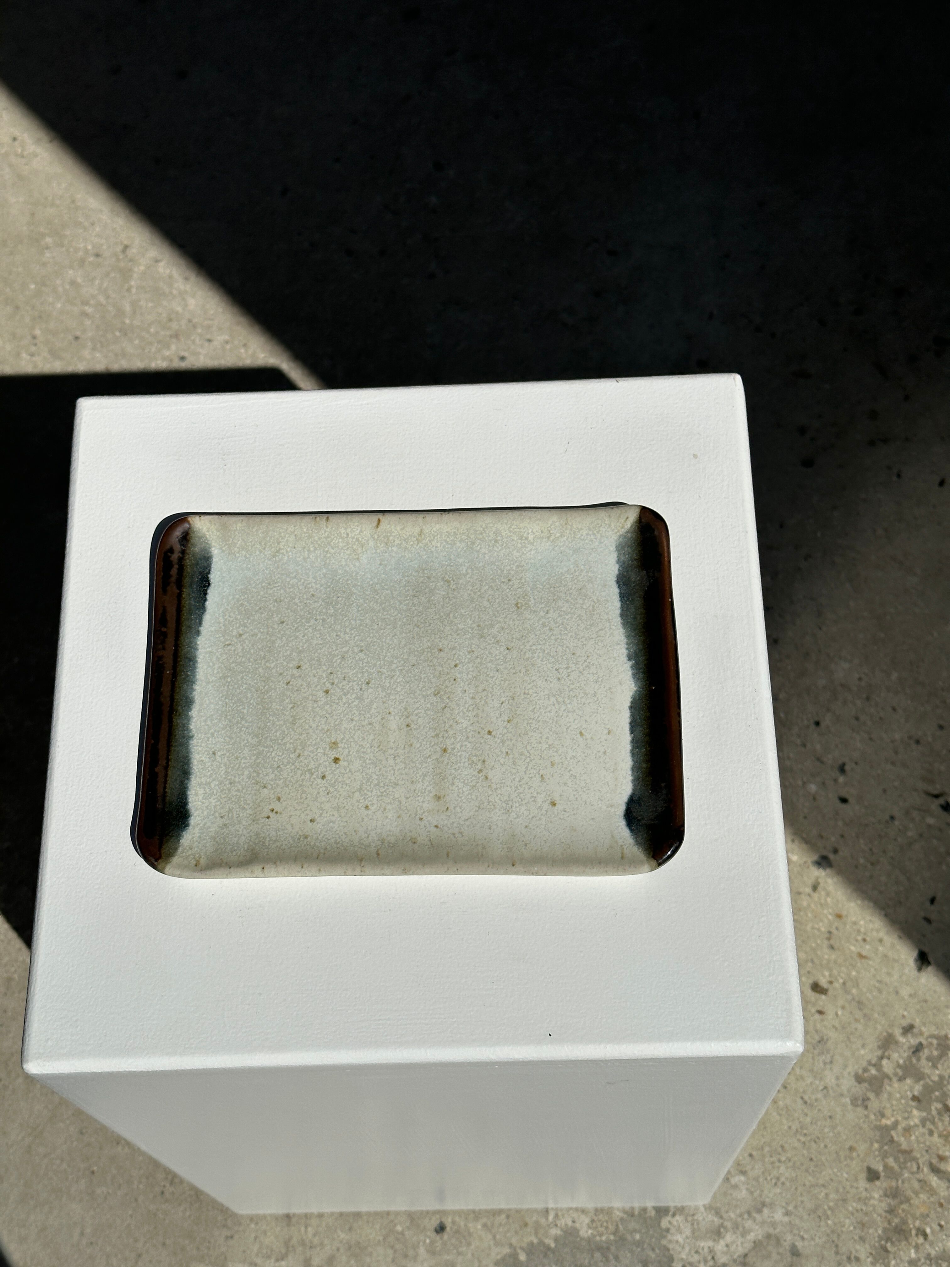 Trio of small rectangular serving dishes white and black Indonesian ceramic 21x16