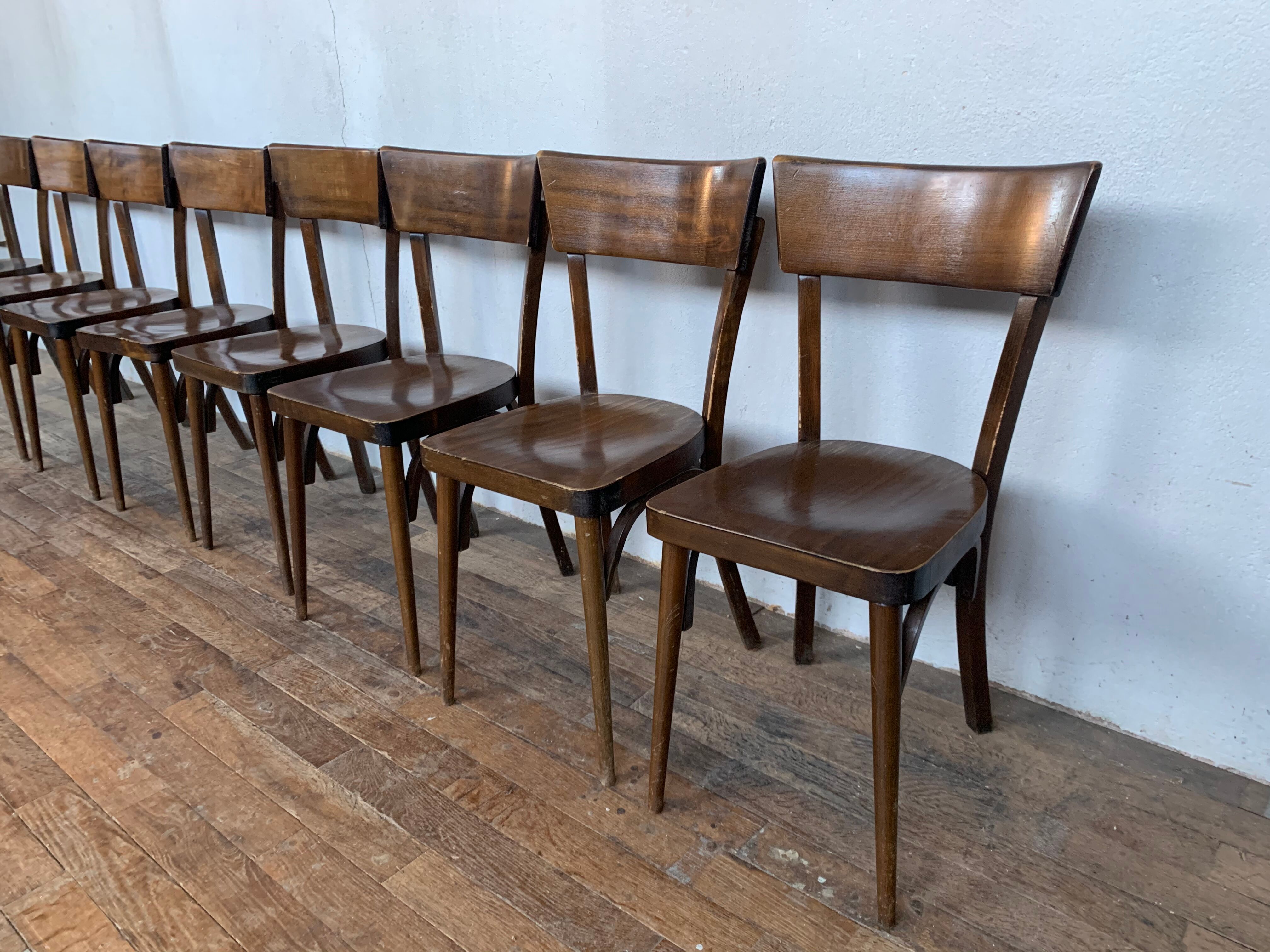 Set of 8 old wooden bistro chairs
