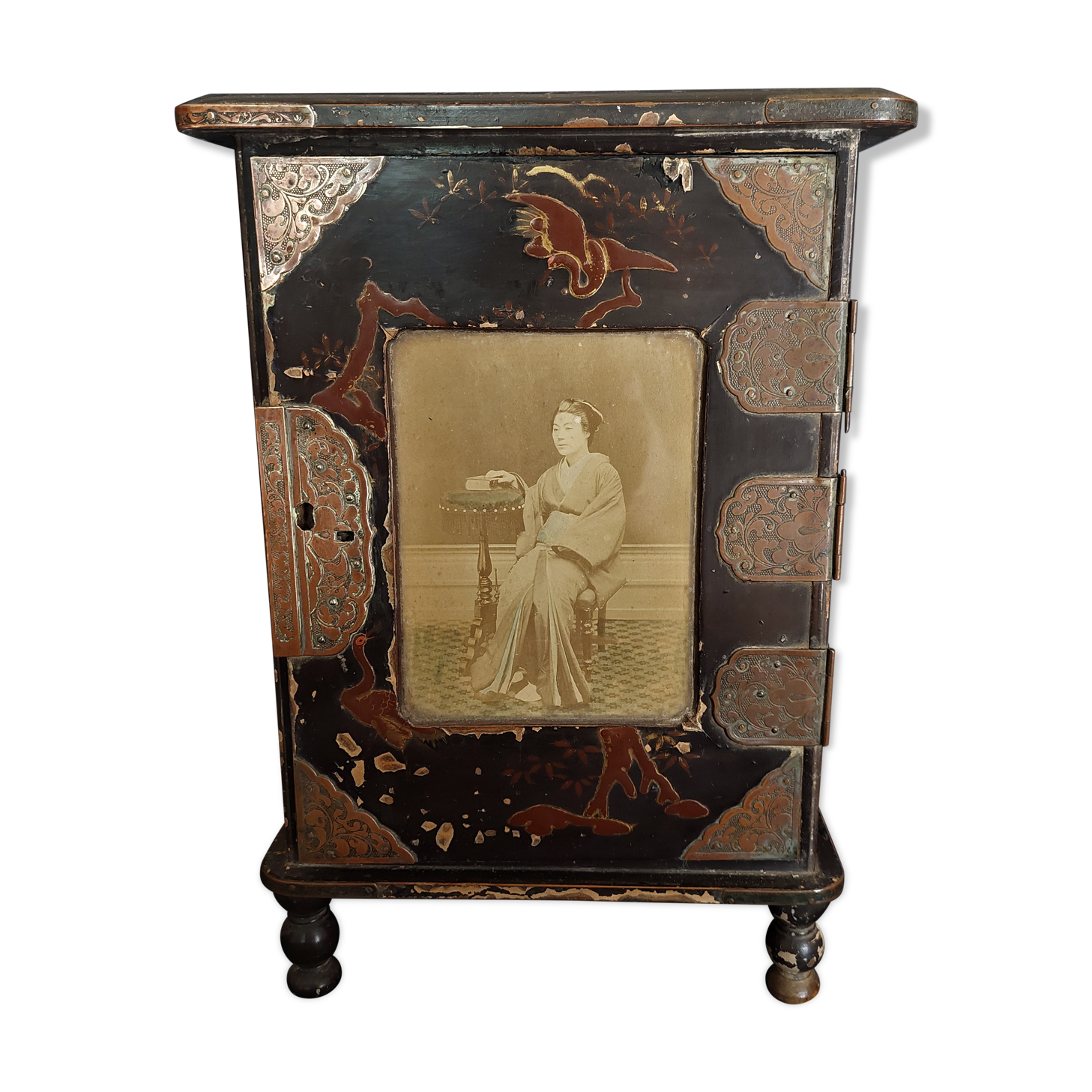 Cabinet furniture japan edo period signature and color photo