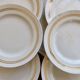 6 plates vintage ivory faience with gold trim