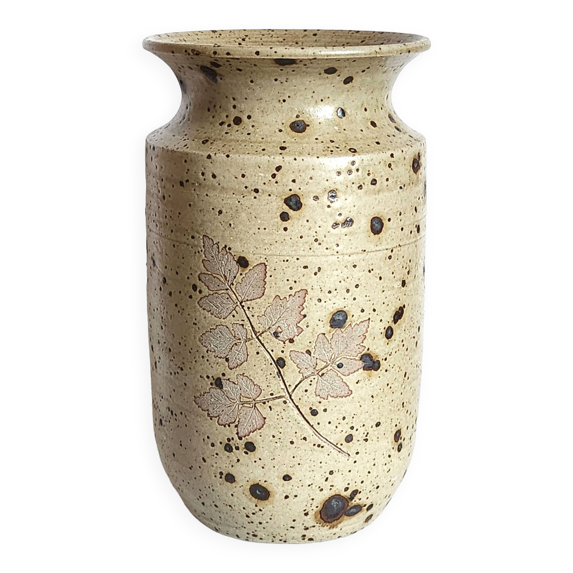 Vase En Grès Signé EB Fégreac – Teinte Beige Pyritée – Pièce Artisanale Française
