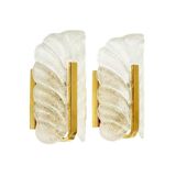 Paire d'appliques murales scandinaves en verre et laiton en forme de feuille, conçues par Carl Fagerlund pour Orrefors, Suède, années 1960