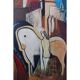 1930s Marc Chagall? Cubist figurative oil painting portrait with Horses