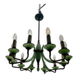 1950’s Opaline Glass Bronze Chandelier