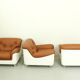 Fauteuil lounge Space Age en fibre de verre et cuir cognac, années 1970