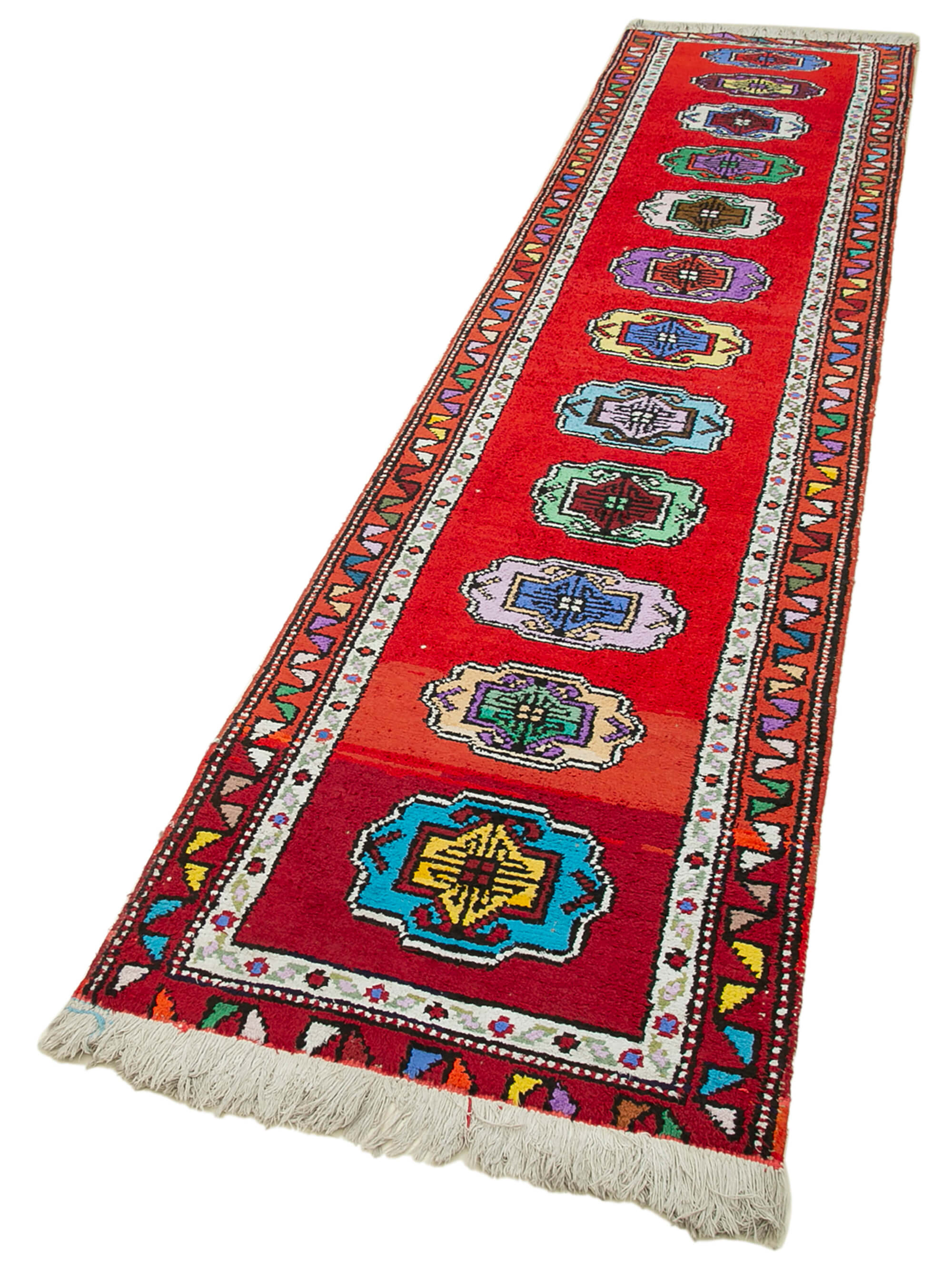 Handwoven Distressed Anatolian Red Runner Carpet 80 cm x 371 cm