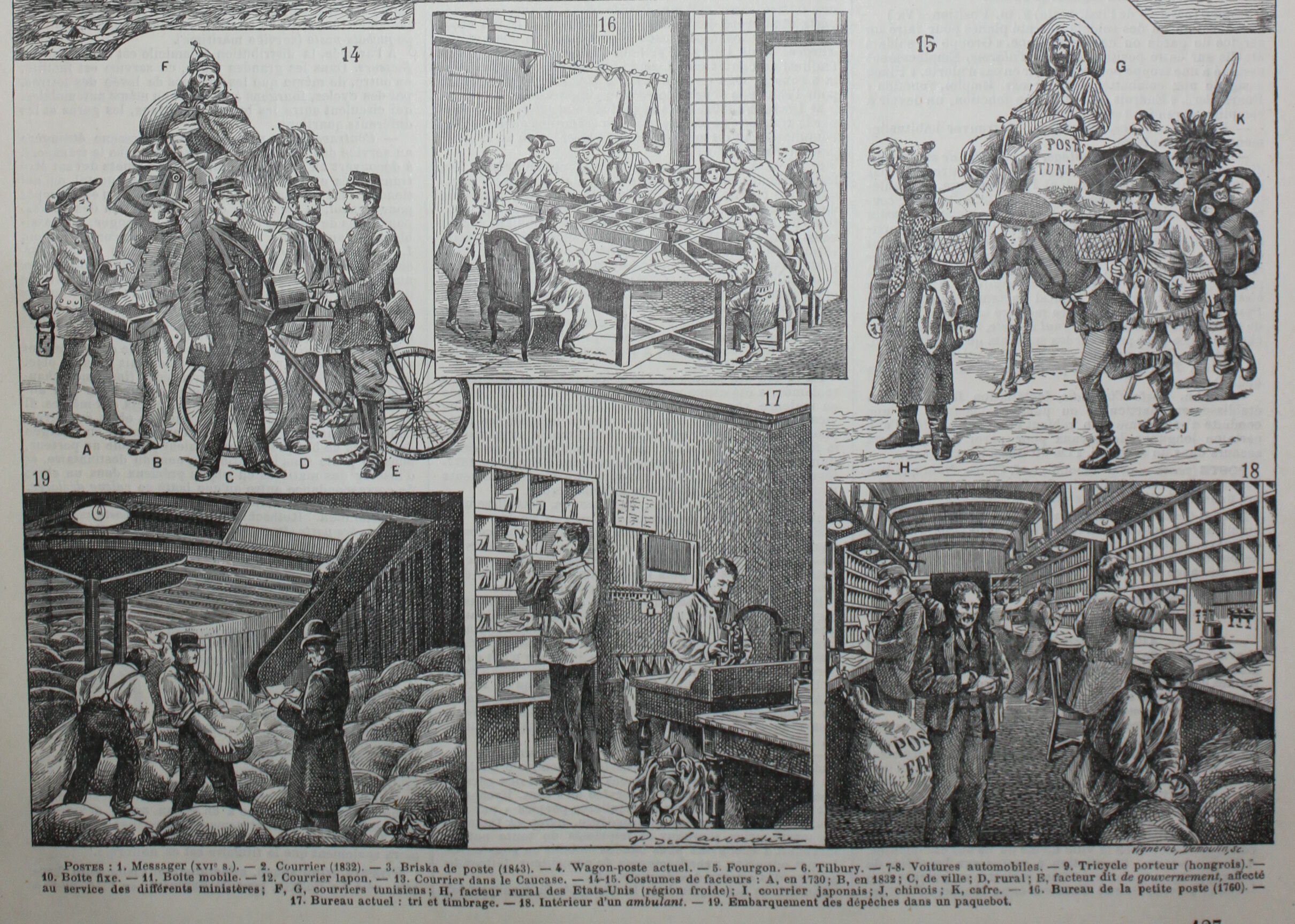 Lithograph • The old post office, mail, letter • Original engraving from 1898