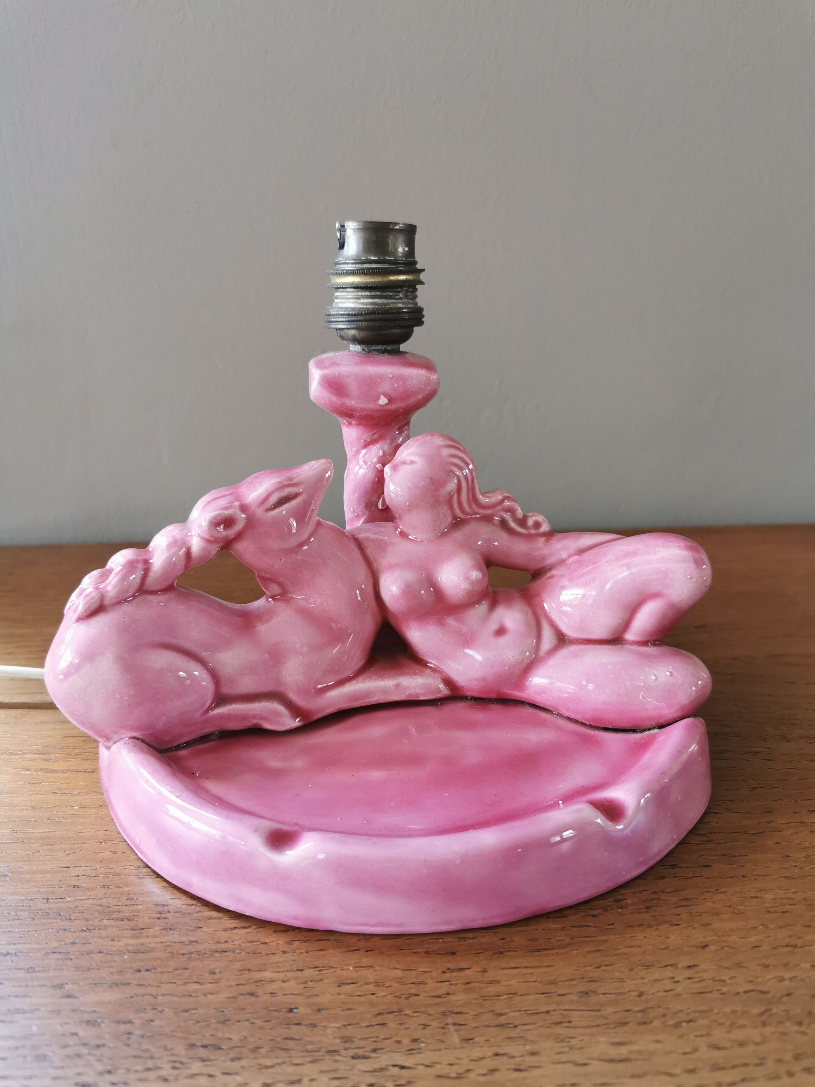 Vintage 50s lamp in pink ceramic