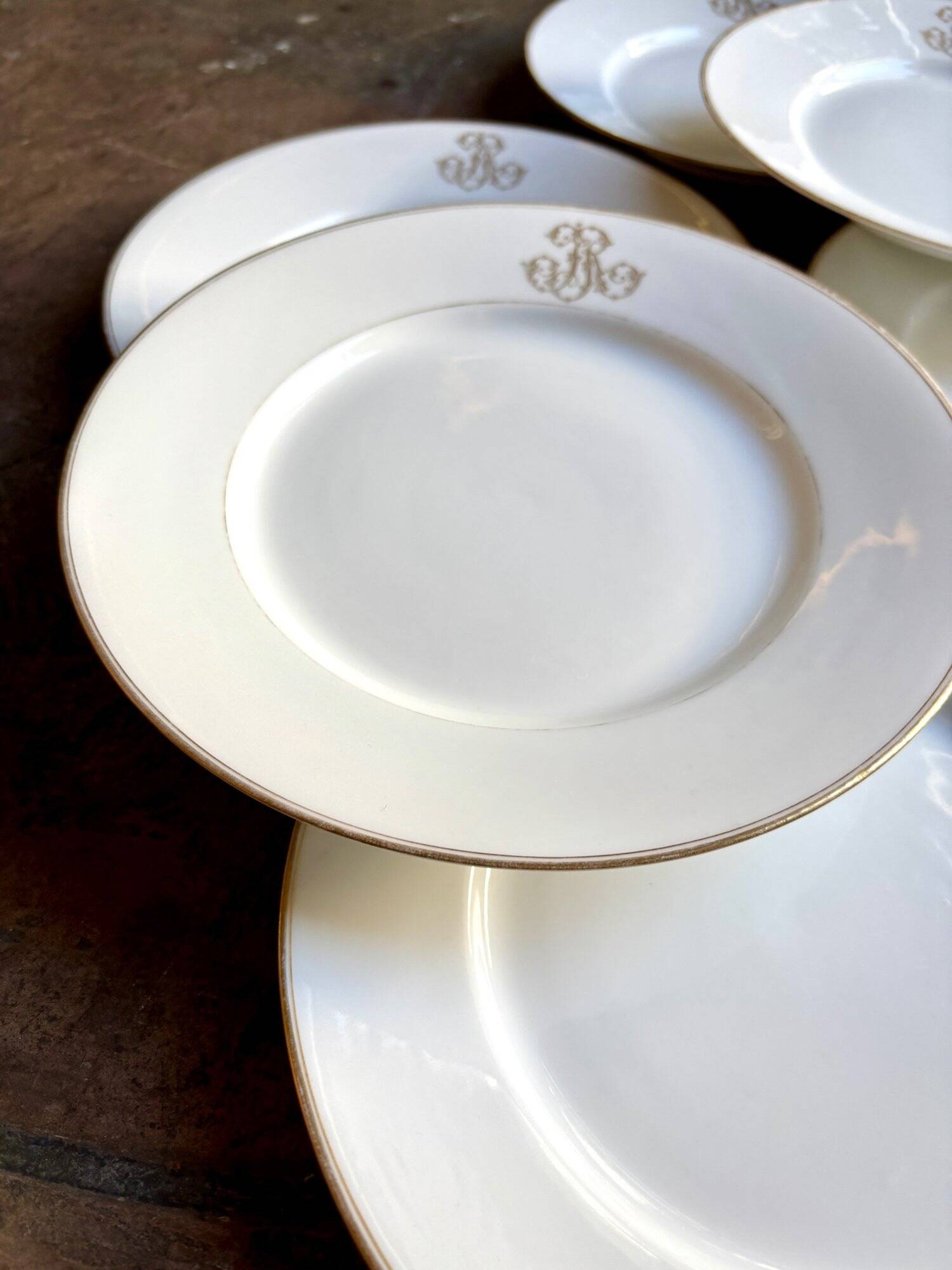 6 monogrammed Paris porcelain dinner plates