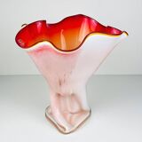 Vintage Murano vase in red and white, Italy, 1970s.