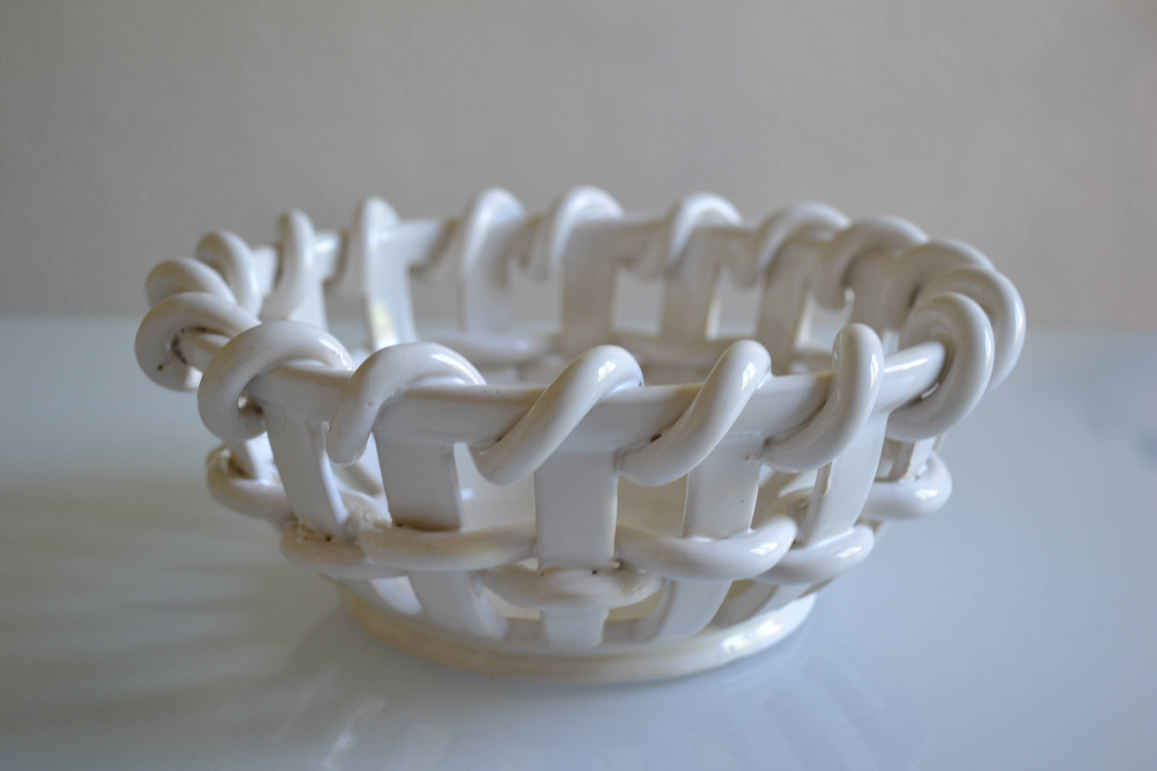 Corbeille ou coupe à fruits céramique tressée de Malicorne Emile Tessier