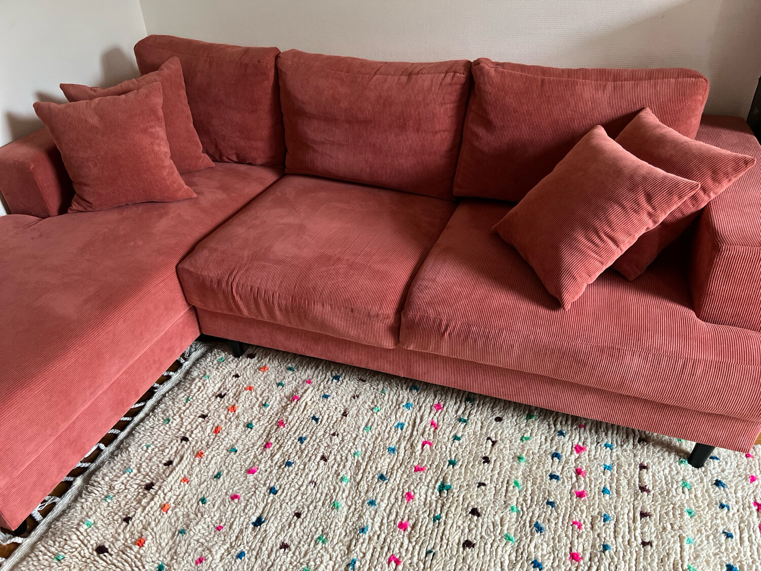 Berber Beni Ouarain handmade rug with small colorful polka dots