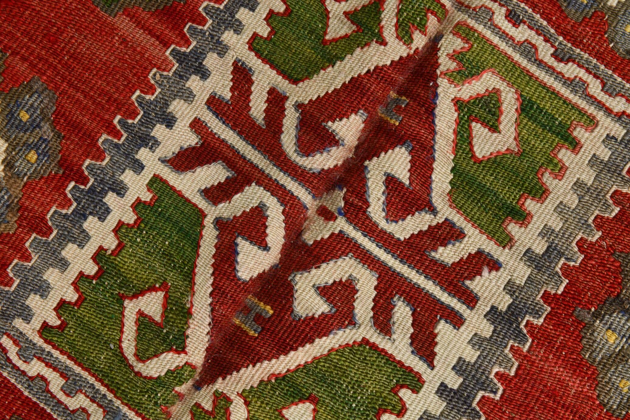 5x11 Kilim Red & Blue Geometric Vintage Rug, 168x342Cm