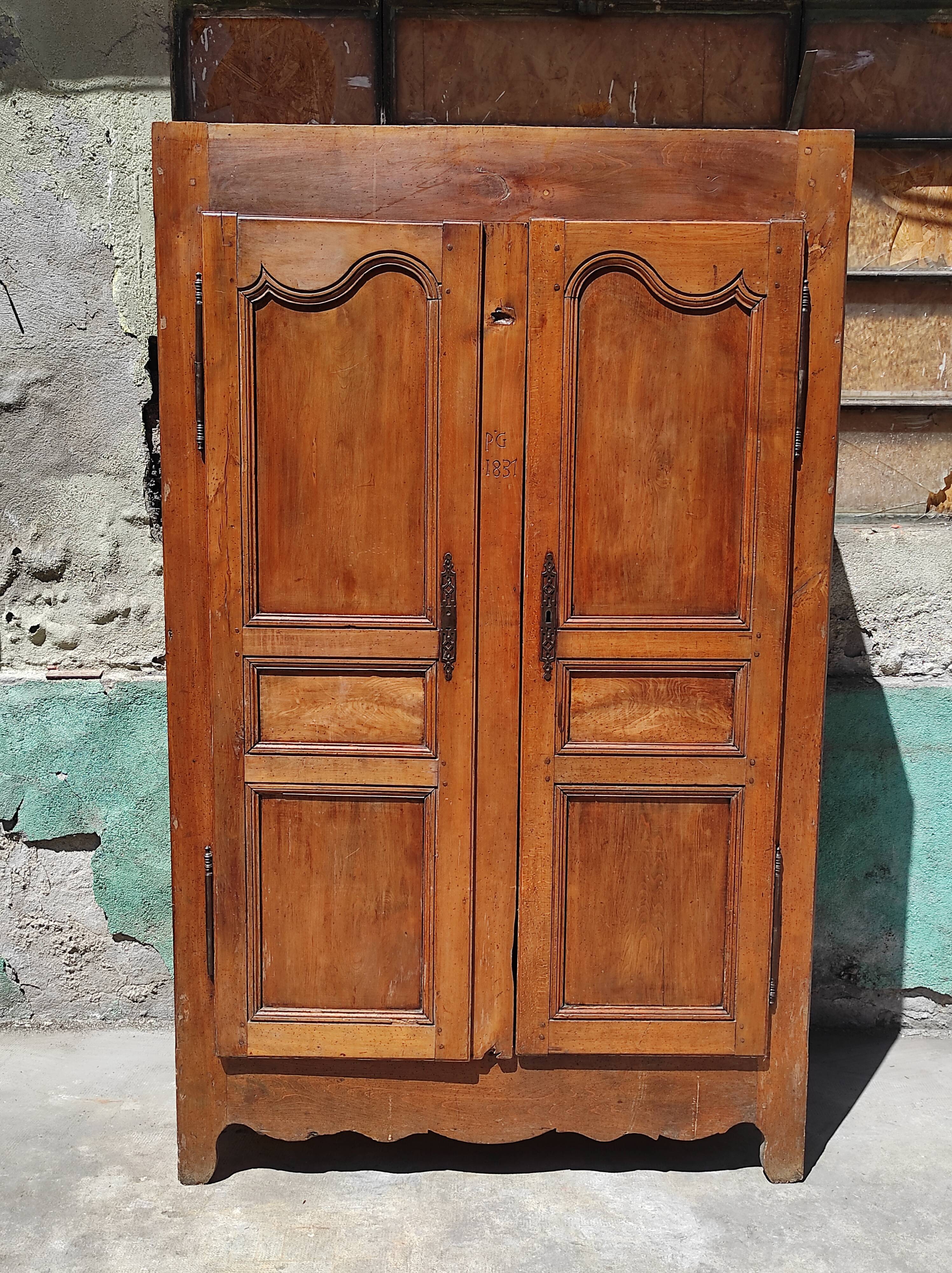 Old rustic oak cabinet of the 19th century louis 15 style