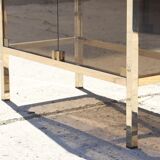 Post-modern low window in brass and smoked glass, 1970s