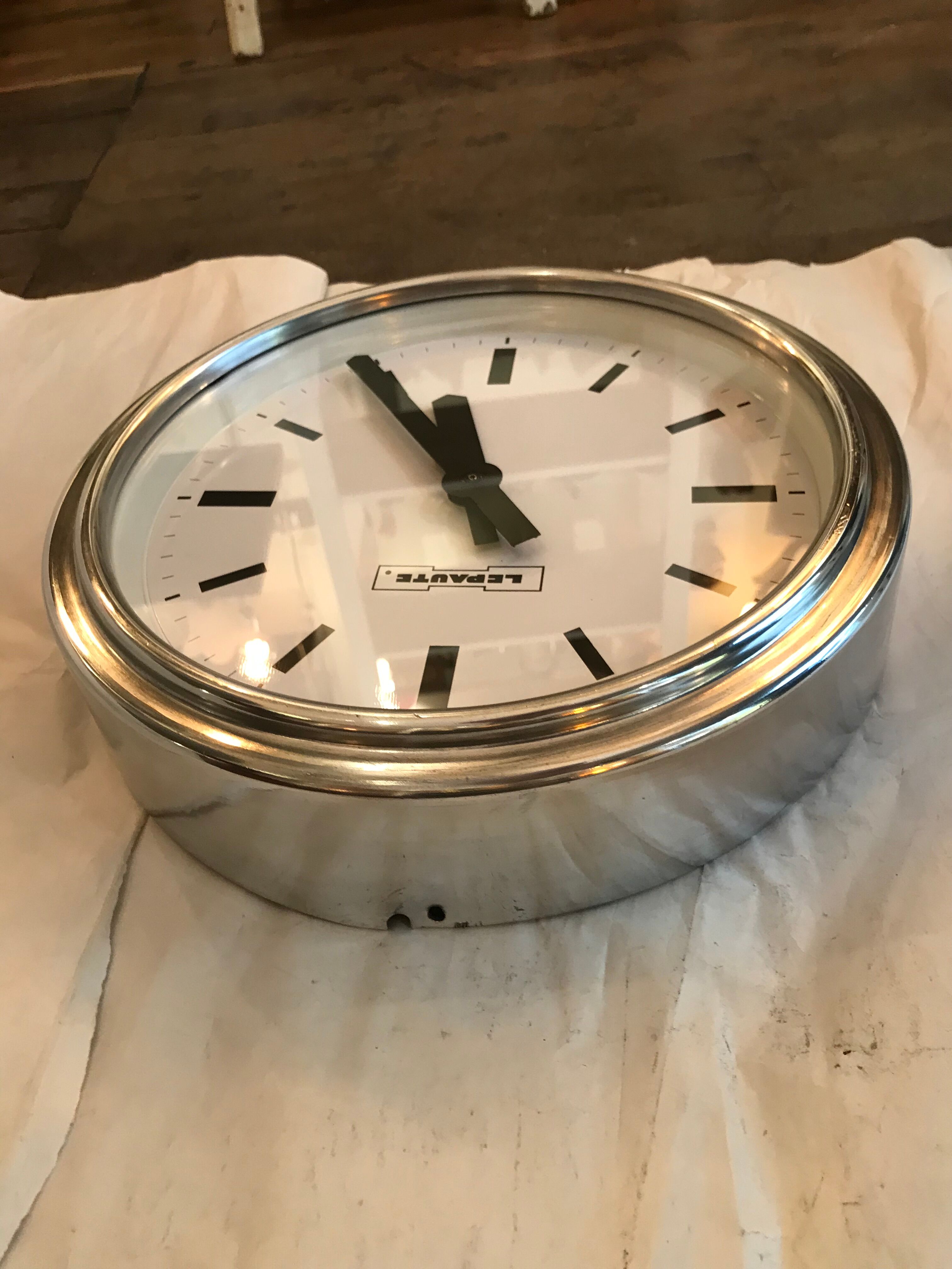 Industrial clock lepaute polished edges rounded 31 cm