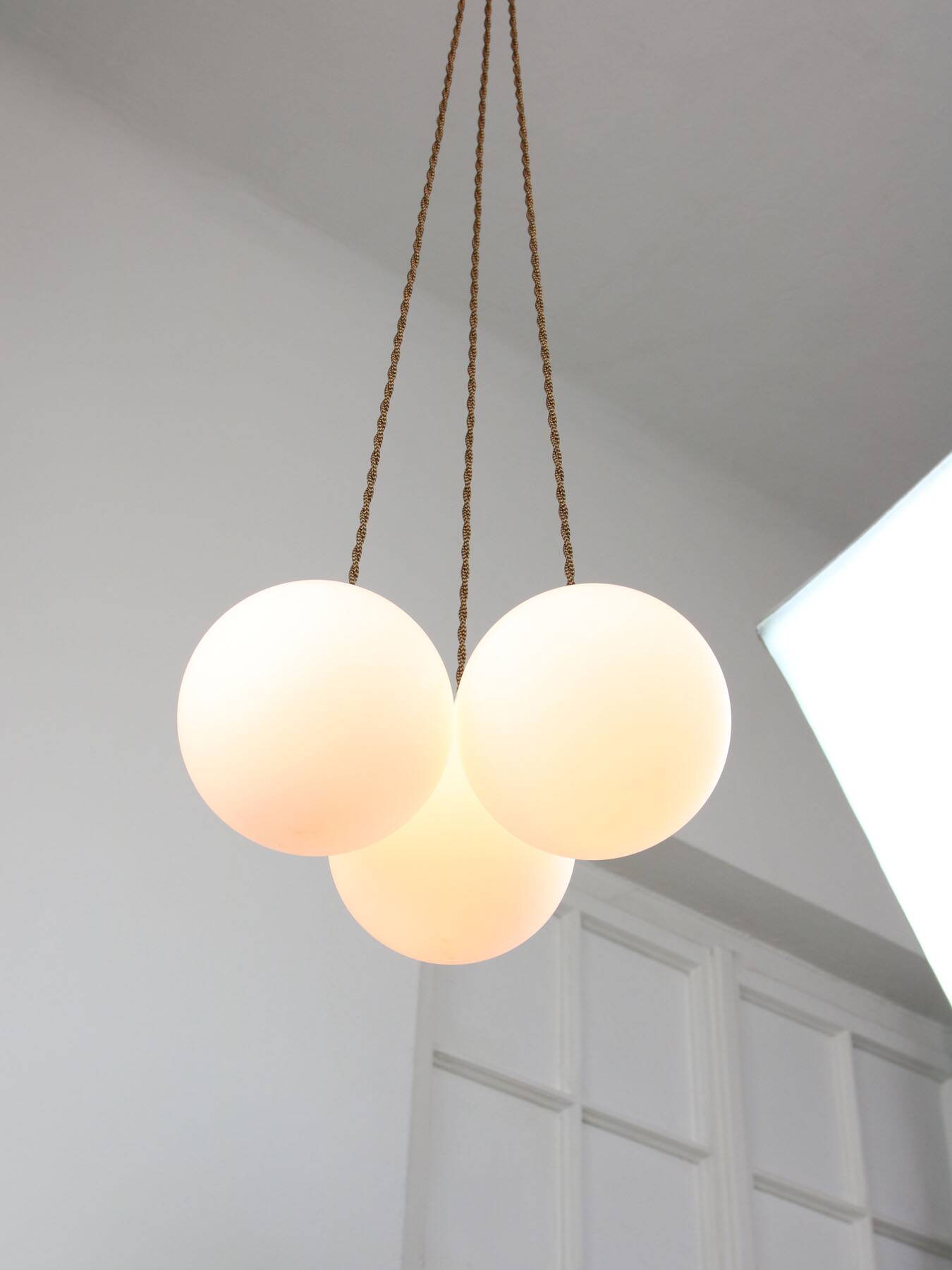 Mid-Century Italian Brass & Opaline Cluster of Lamps