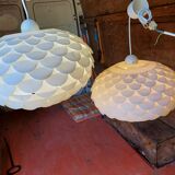 Pair of vintage white plastic pendant lights