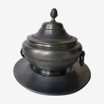 Soup tureen on a pewter serving dish