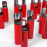 Set of 10 mid-century red and chrome wall lamps by Stilnovo, Italy 1970s