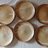 Lot 6 assiettes plates grès artisanal