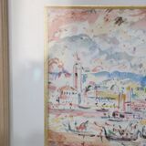 Painting View of Venice, pencil, watercolor and pastels, signed by Bernard Mangez