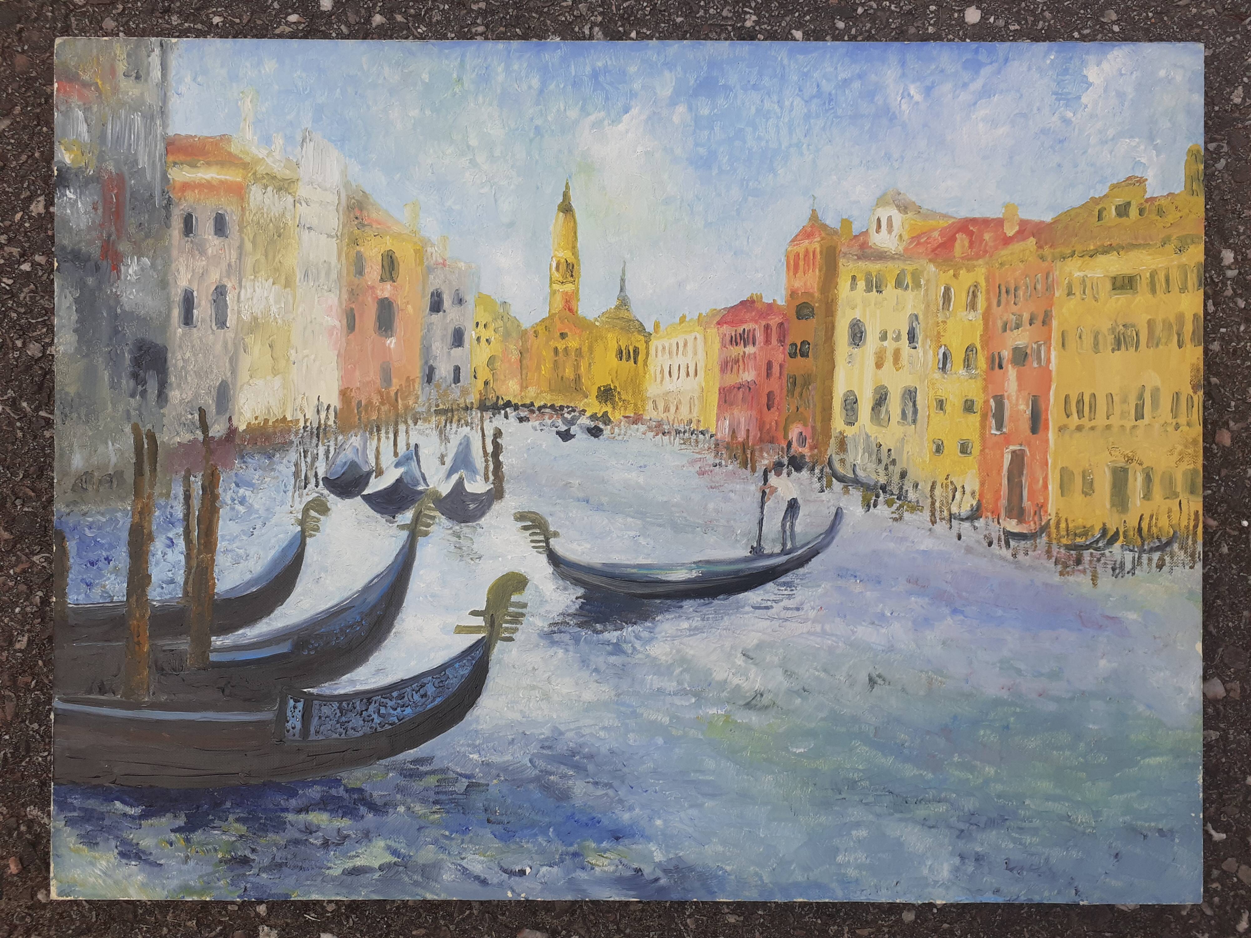 Huile sur panneau du Grand Canal à Venise