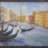 Huile sur panneau du Grand Canal à Venise